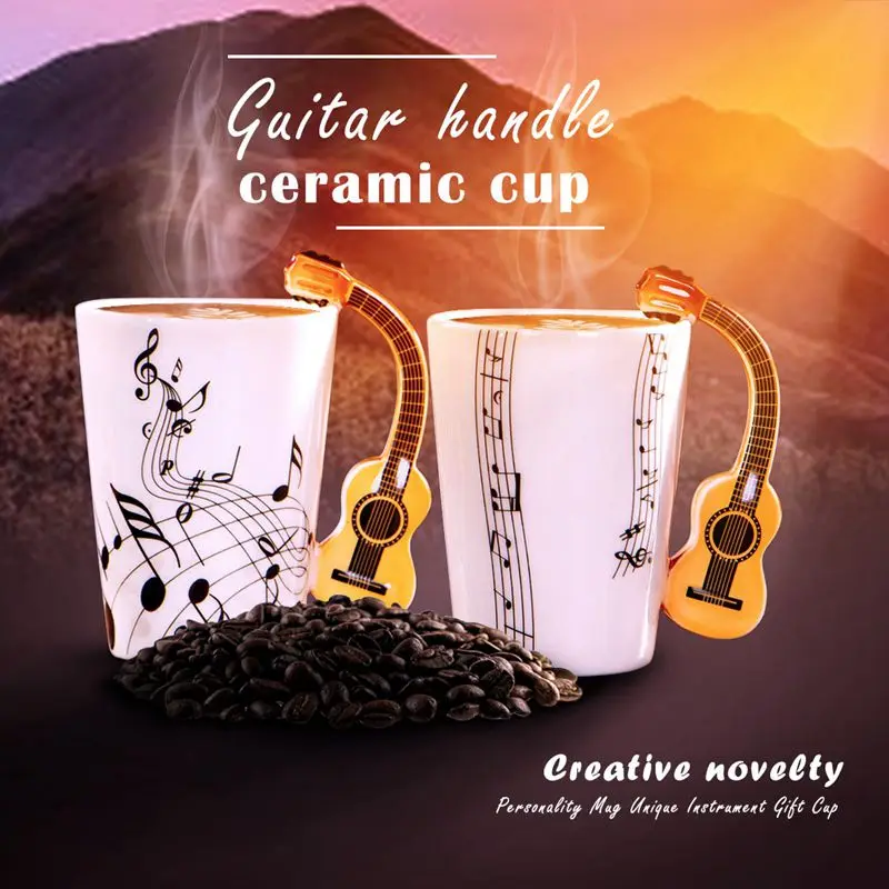 

Creative novelty guitar handle ceramic cup free spectrum coffee milk tea cup personality mug unique musical instrument gift cup
