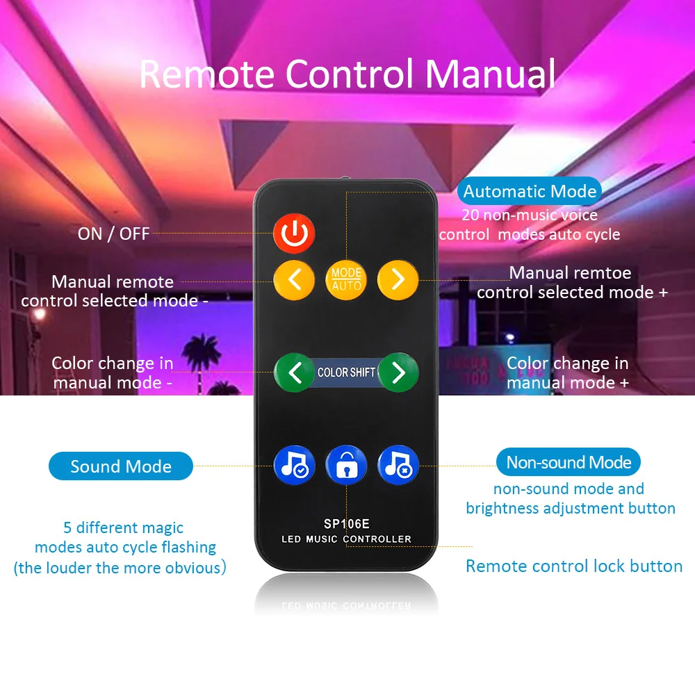 Светодиодная лента для управления музыкой WS2811 Dream color 5050 RGB SP106e RF 1 10 м 12 В 30 60