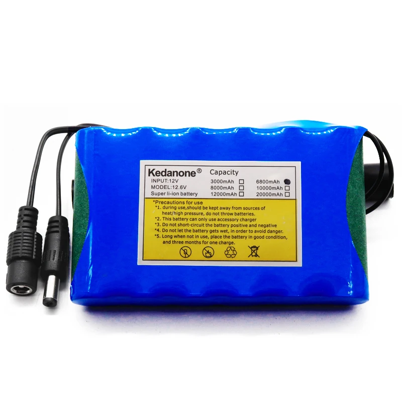 Original 18650 Li-Ion Battery Portable Rechargeable Battery DC 12 V 12.6 V 6800mAh Battery/12.6V Battery Pack +12.6V1A Charger