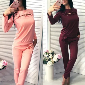 

Cotton Adjustable Belt Lace Up Women Set 2019 Fashion Women Two Piece Solid Sweatshirt Pants Hooded Casual Tracksuit Suits
