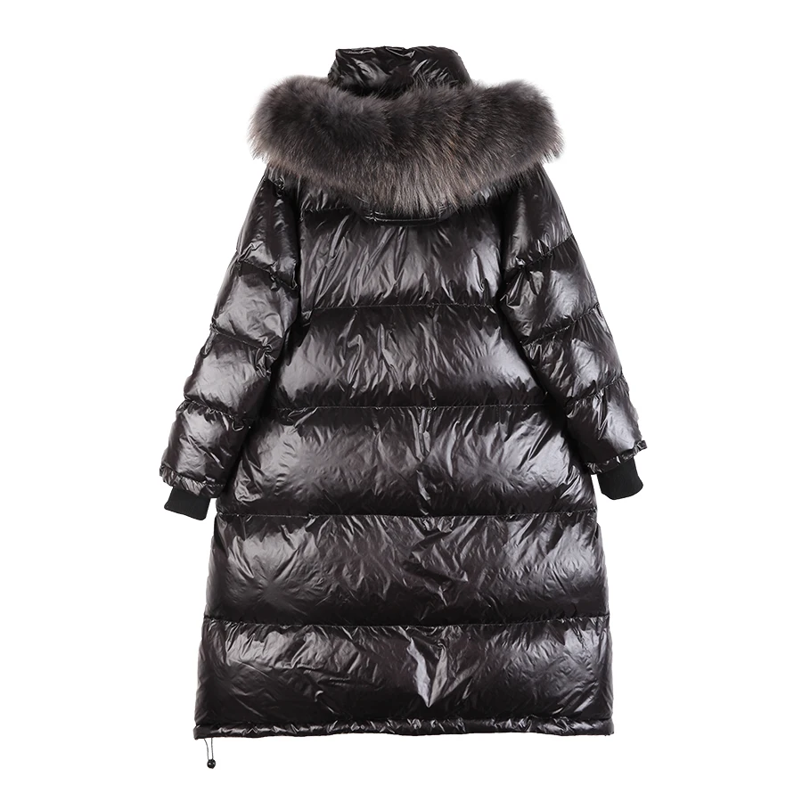 Высококачественное пуховое пальто-парка с натуральным лисьим мехом новая зимняя куртка-пуховик на 90% белом утином пуху длинный черный глянцевый пуховик утепленная верхняя одежда
