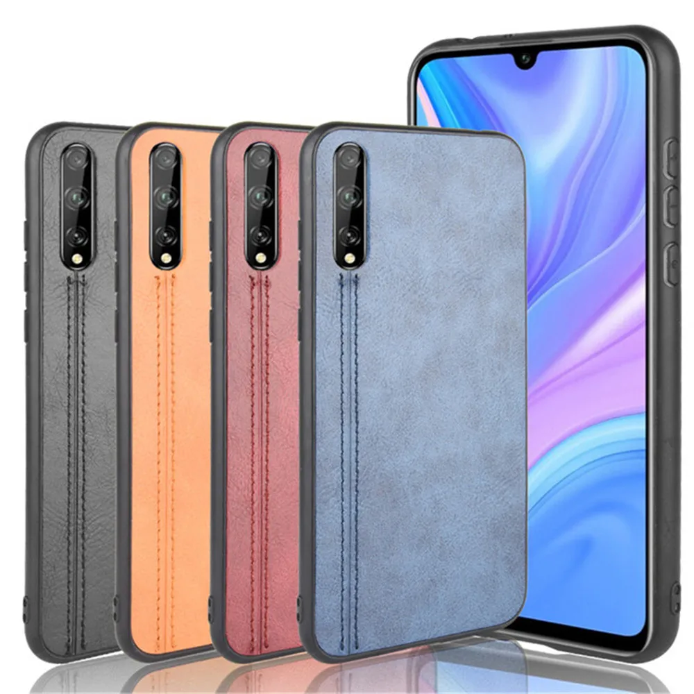 For Huawei Y8P Case 6.3 inch Luxury Calfskin PU Leather lines Hard Back