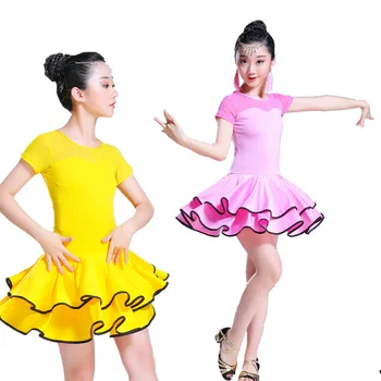 

2020 Girls Latin Dance Dress Child Spandex Rumba Samba Cha Cha Ballroom Tango Latin Skirt Latin Dance Dress Competition for Kid