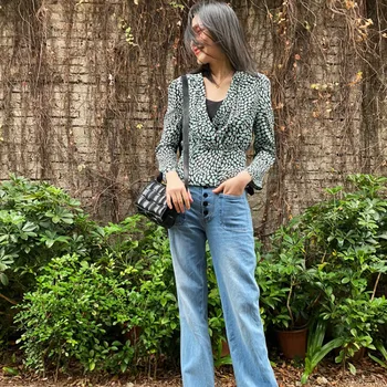 

Women Shirt Printed V-neck Wrap Waist Shirt