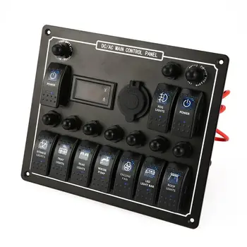 

NewestProfessional Waterproof DC/AC Main Control Panel 10 Gang Car Boat Marine Rocker Switch Panel Digital Current Voltage Meter