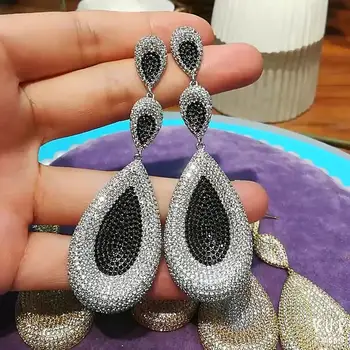 

GODKI Jimbora 88mm long Shiny Black Waterdrop Earrings for Women Party Show Earrings Daily Fashion Jewelry Top Cubic Zirconia