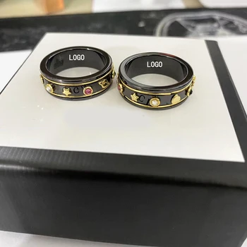 

925 sterling silver border black ceramic bee ring European and American charm fashion jewelry holiday gift free shipping