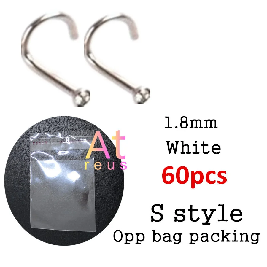 60pc S white Oppbag 60/40/24/10 шт. панк S Стиль для пирсинга носа украшения для губ, ювелирное изделие для тела для Для мужчин Для женщин шпильки 1,8 мм Палочки дропшиппинг Нос Кольца Сталь - Окраска металла: 60pc S white Oppbag