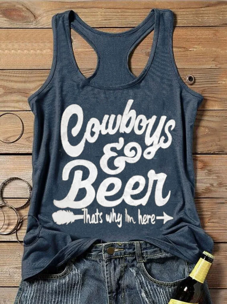 Cowboys& Beer thats why Im here жилет Модные и сексуальные футболки с графическим принтом пляжный стиль Топ с принтом Прямая