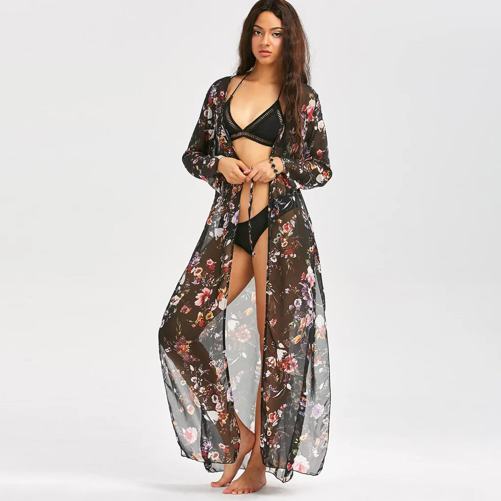 Womens Tops and Blouses Flowy Kimono Cardigan Open Front Dress Printed Chiffon Blouse Loose blusa feminina Blusa Mujer | Женская одежда