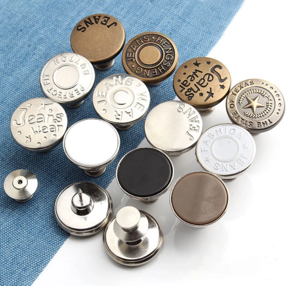 20 Sets Jean Buttons Replacement No Sew Needed Instant Buttons Metal Pins Adjustable Snap Buttons Vintage Buttons Sewing Buttons Pins for Jeans Crafts Sewing Pants 17MM