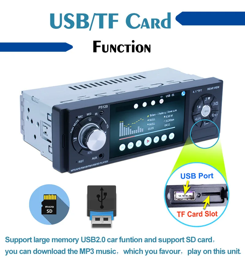 4''1 Din автомагнитола сенсорный экран AM 2USB BT FM TF стерео AUX MP5 плеер RDS+ SWC