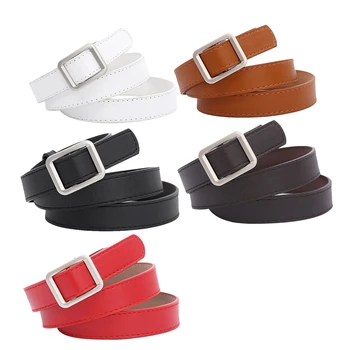 

1 Set of 5 Pcs Student Ladies Belt Non-Porous Belt Female Wild Retro Fashion Simple Ladies Square Buckle Thin Waist Belt