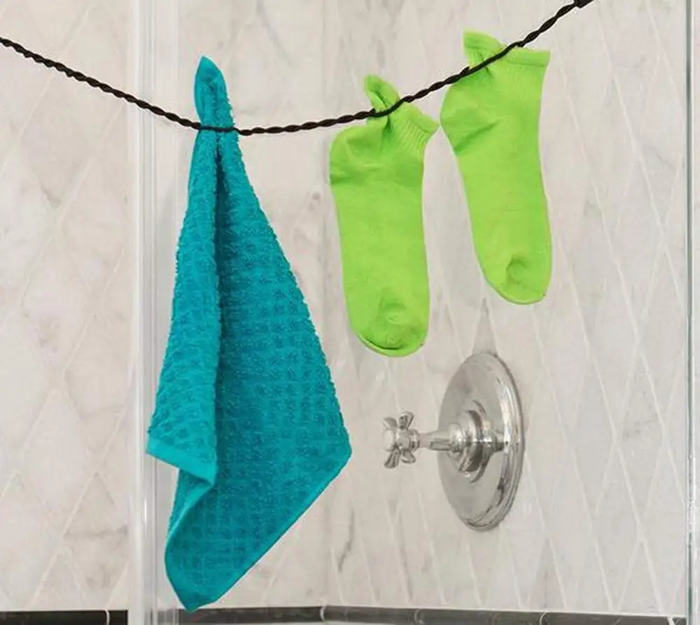 Braided Elastic Cord Travel Clothesline Travel Bungee Cord Laundry Clothesline (with 2 Strong Suction Cups) - Secures to wall or 6