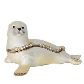 

WHITE SEAL PUP TRINKET BOX BEJEWELED JEWELRY BOX NAUTICAL GIFT DECORATION NECKLACE HOLDER