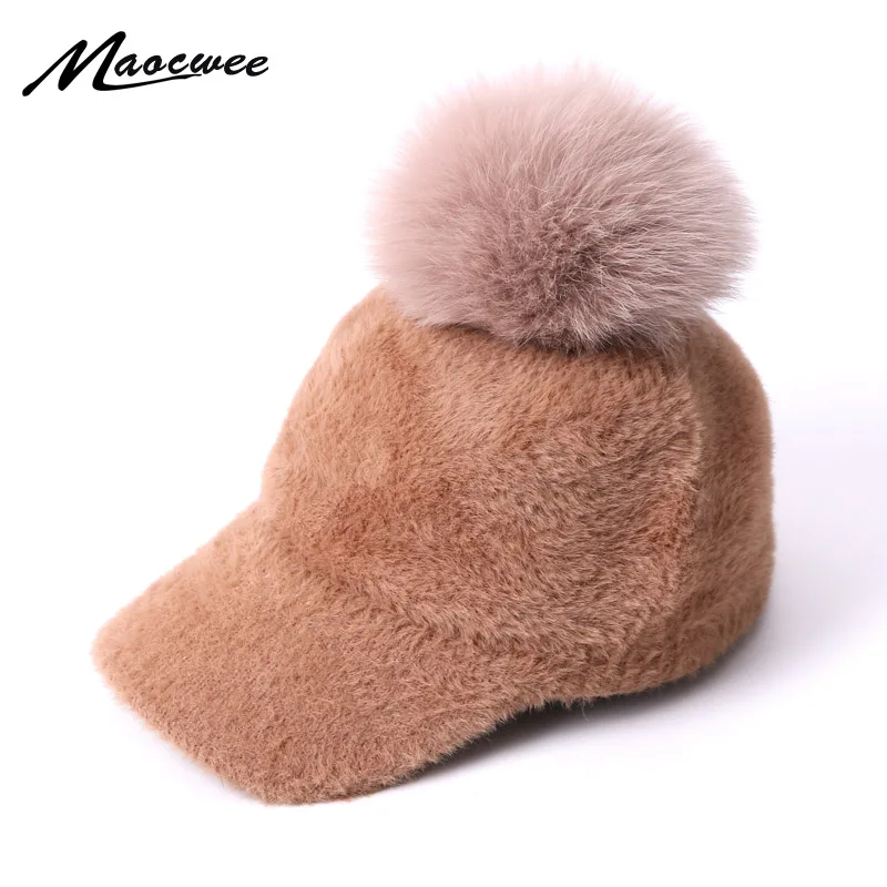 Женская Бейсболка, шапка с помпоном, s, средний размер, для детей, настоящий Лисий шарик, весна, осень, зима, теплая, чистый цвет, брендовые, повседневные Шапки для путешествий