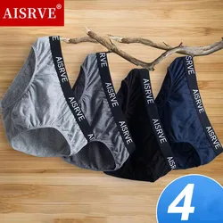 4Pcs/Lot Pure Cotton Men's Briefs Mid-waist Youth Man Briefs Loose Oversized Male Briefs Shorts Stretch Briefs