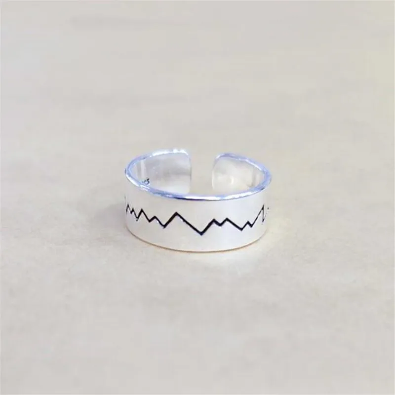 

New Fashion Wave Texture Smooth 925 Sterling Silver Jewelry Personality Electrocardiogram Shaped Opening Rings SR487