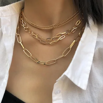 

Personality geometric level creative neck chain retro punk multi-layer mix and match chain necklace