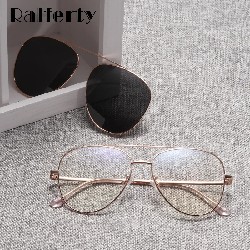 Ralferty Prescription Sunglasses Women Men Polarized Clip On Glasses Pilot Myopia Ladies Spectacle Frame 0 Degree Z17208