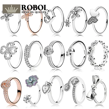 

PDB JZ 09 Original 100% 925 Sterling Silver Ring Lettering LOGO Clover Petal Bow Ring Female Models European Original Brand