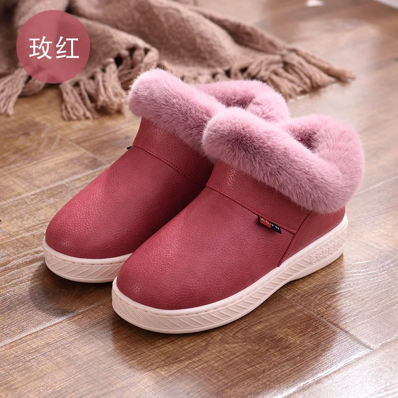 Женские ботинки; водонепроницаемые зимние теплые кожаные ботильоны; теплая хлопковая обувь на толстой подошве для влюбленных; удобная домашняя shoes34-45 - Цвет: Rose red