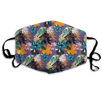 

Palm Leaves And Flowers Washable Reusable Mask Cotton Anti Dust Half Face Mouth Mask For Kids Teens Men Women With Adjustable