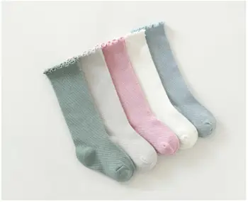 

Baby Girls New Toddle Knee High Socks Stylish Solid Color Frill Knitting Stockings For Daily Life Party