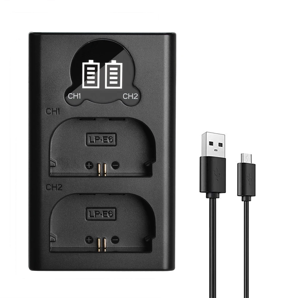 Caricabatterie USB per batteria Canon LP-E6, compatibile con EOS 6D, 7D, 5DS, 5DSR, 5D Mark II, IV, 60D, 60Da, 70D. 15