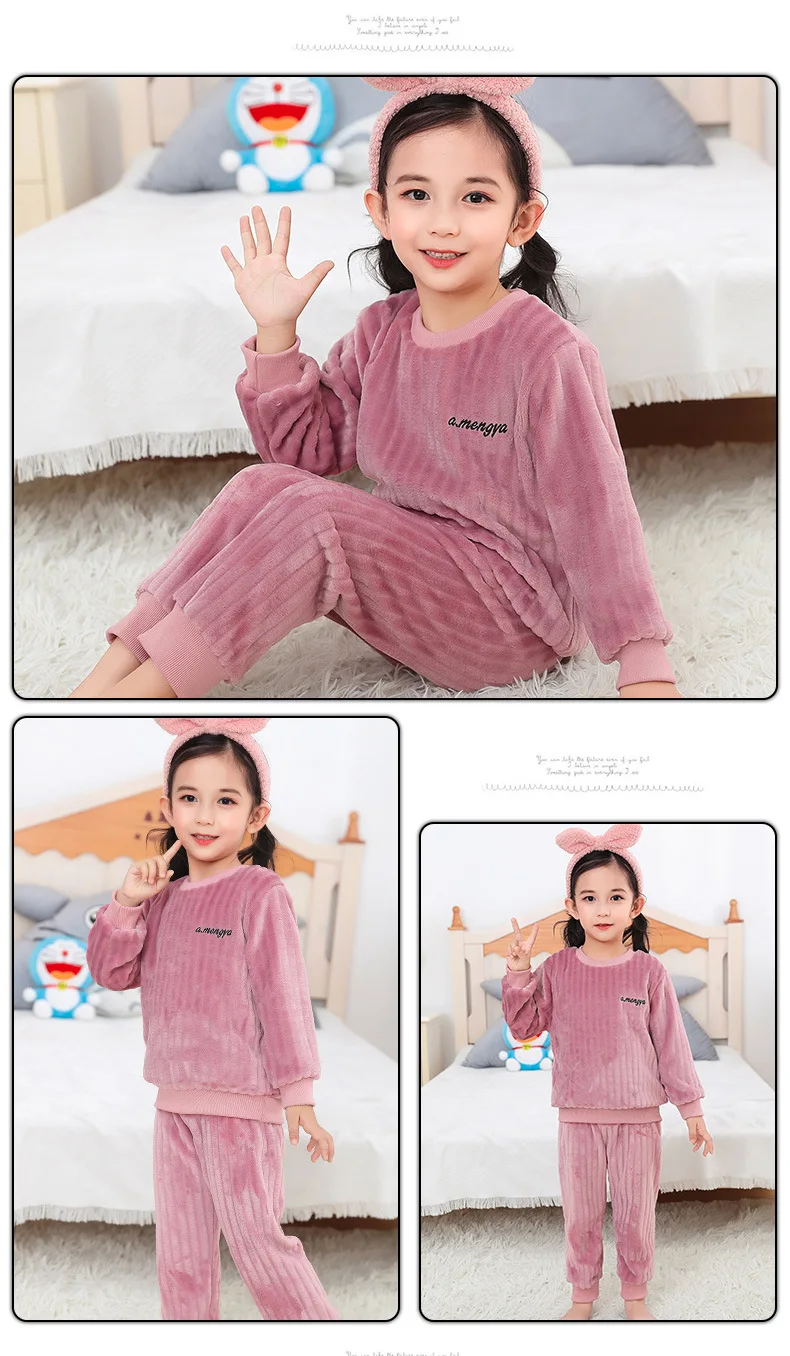 2021 New Winter Kids Pajamas Sets Warm Pyjamas For Boys Thicken Girls Sleepwear Flannel Fleece Baby Thermal Homewear Set 3-10Y custom pajama sets	