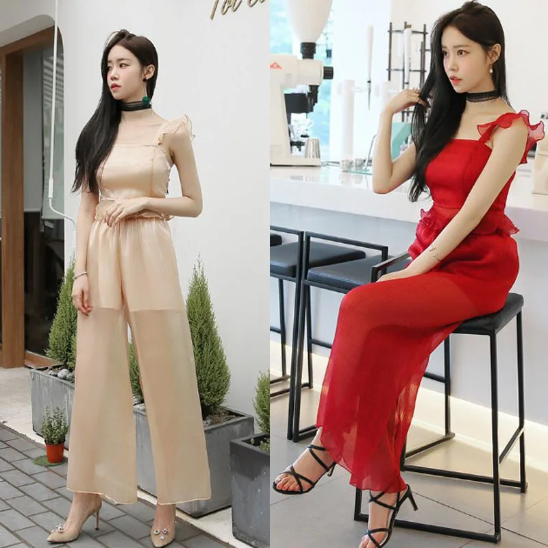 

WOMEN'S Dress 2018 Summer New Style Debutante off-Shoulder Frilled Dungaree Shirt + Long Loose Pants WOMEN'S Suit