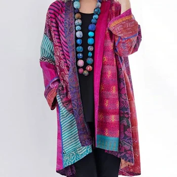 

Women Autum Winter Ethnic Floral Tassel Cardigan Asymmetric Casual Coat Ladies Casual Loose Jacket Outwear