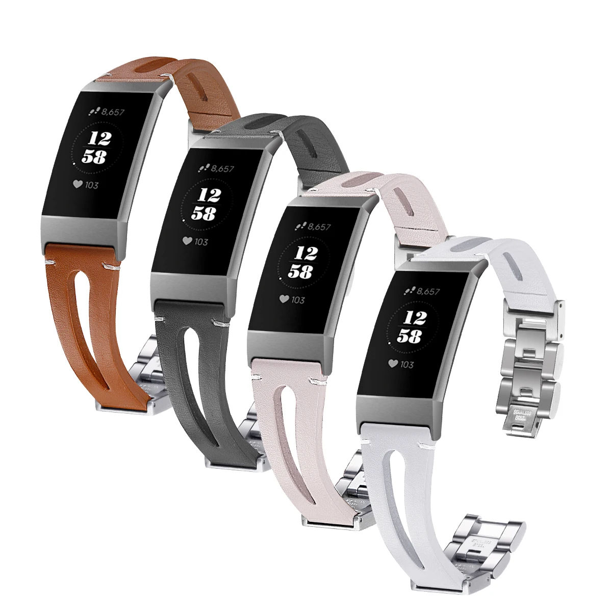 Для Fitbit Charge 3 гибридный кожаный тройной шарнирный браслет из нержавеющей стали спортивный ремешок для часов сменный ремешок