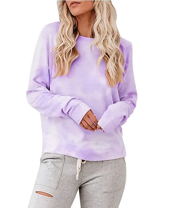 2021 spring women's round neck long sleeve pullover tie-dyed sweater top