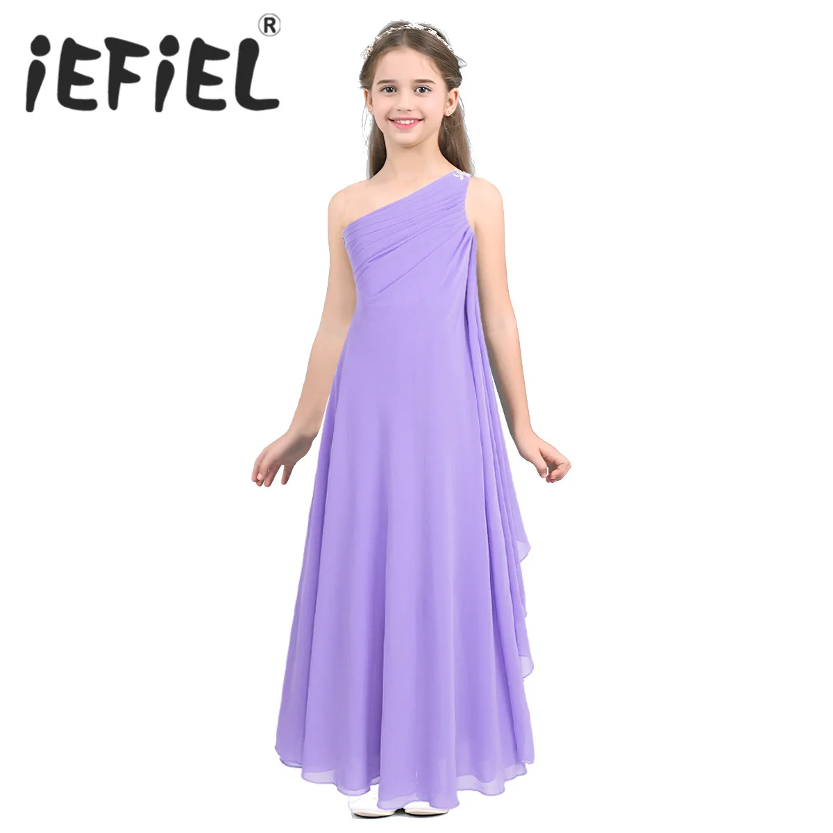 IEFiEL/Детское платье с цветочным узором для девочек Vestidos, шифоновое на одно плечо, со стразами, вечерние платья для первого причастия, летние торжественные платья