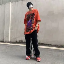 Camiseta de Hip hop para hombre, Camisa de algodón puro de alta tendencia, tops de manga corta de marca, cuello redondo, ropa grunge