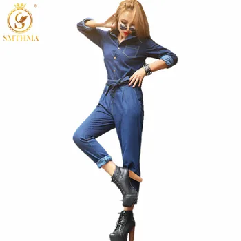 

SMTHMA 2020 NEW fashion Runway jumpsuit High Quality rompers womens Long sleeve Denim jumpsuit bodysuit Jumpsuits