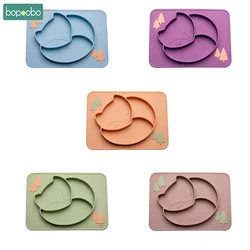 Bopoobo – assiette en Silicone de qualité alimentaire pour bébé, motif renard de dessin animé, vaisselle antidérapante, couleur bonbon, nourriture divisée, alimentation pour bébé, 1 pièce 