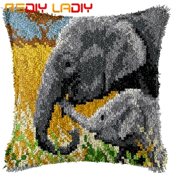 

Latch Hook Cushion Elephant Love Pre-Printed Canvas Cushion Cover Acrylic Yarn Crochet Pillow Case Set Hobby & Crafts Home Decor