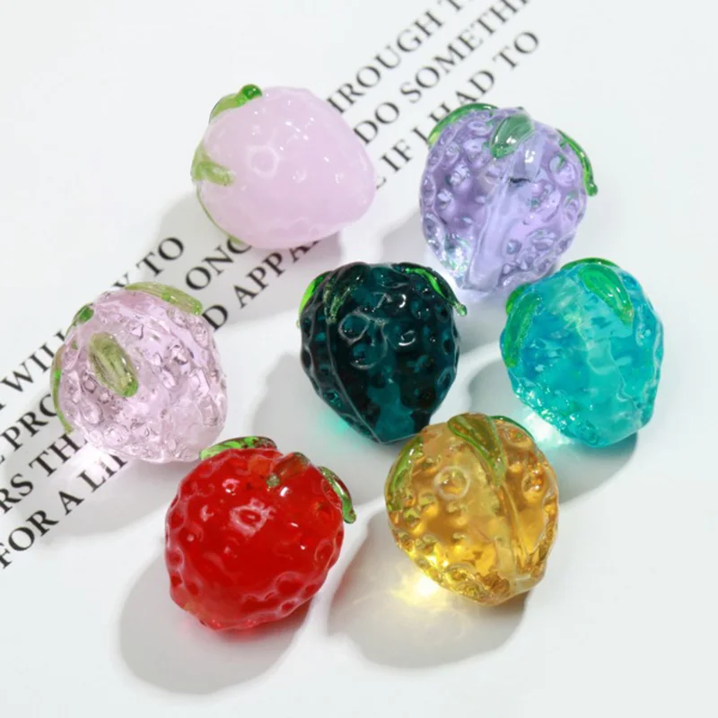 5pcs Strawberry Shape 15x13mm Handmade Lampwork Glass Loose Beads for Jewelry Making DIY Crafts Findings