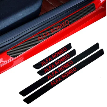 

4PCS Car Accessories Carbon fiber vinyl sticker Car Door Sill Scuff Plate For alfa romeo 159 147 156 giulietta 147 159 Emblems
