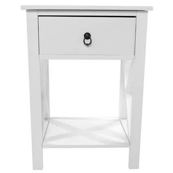 

Hot sales Simple Side Intersection Style Bedside Table Coffee Table with Two-layer Drawer White