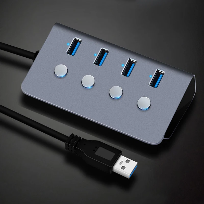 Usb-концентратор из алюминиевого сплава 4 порта USB 3,0 концентратор до 5 Гбит/с мульти-переключатель подуправления usb-разветвитель Для iMac MacBooks настольный ноутбук ПК