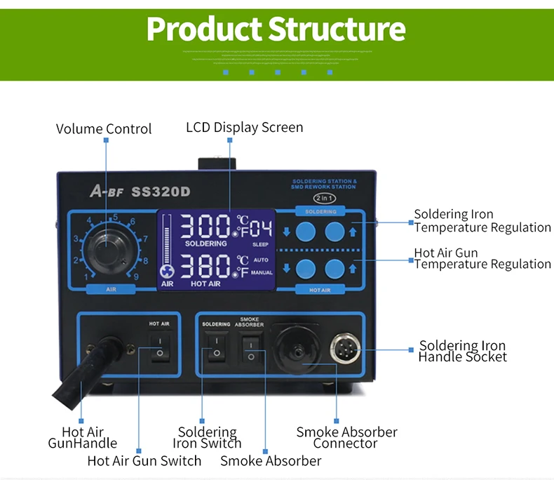 A-BF электронная паяльная станция 3 в 1 SS320D цифровой дисплей паяльник станция горячего воздуха пистолет станция припой дыма