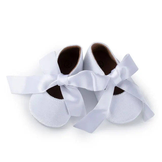 Baby Girl Princess Shoes Toddler Non-slip Flat Soft-sole Cotton Rubber Crib Lovely Butterfly-knot Infant First Walkers 0-18m white