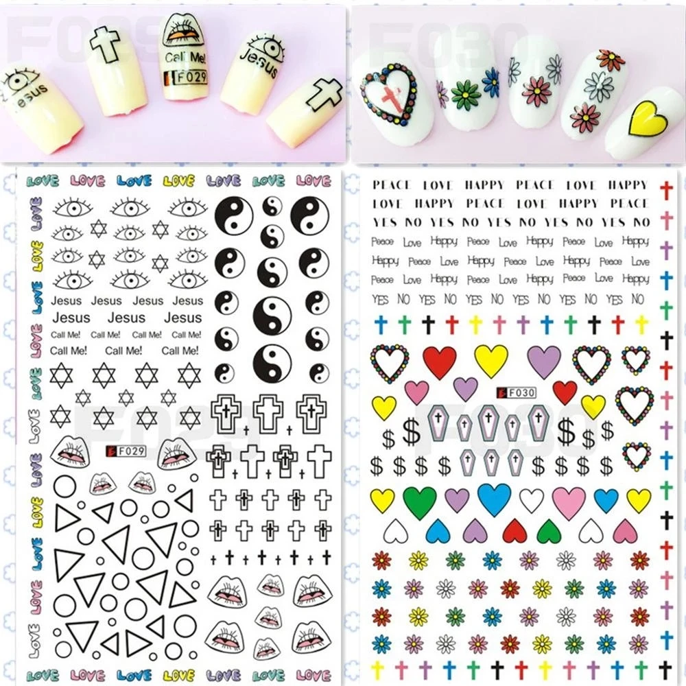 Newest Eyes Lettering 3D Self Adhesive Back Glue Decal Slider DIY Decoration Tips Nail Stickers  F-629 633
