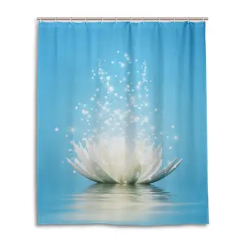 

Lotus Flowers Shower Curtain for Bathroom Waterlily Blue Background Polyester Waterproof Custom Bath Shower Curtain with 12