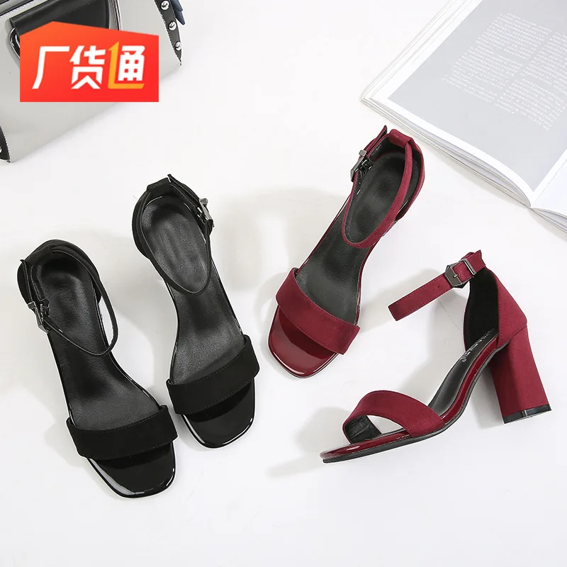 

Summer New Style Korean-style A- line Strap Sandals Women's Chunky-Heel Peep-Toe Simple Versatile Fashion High Heel Shoes