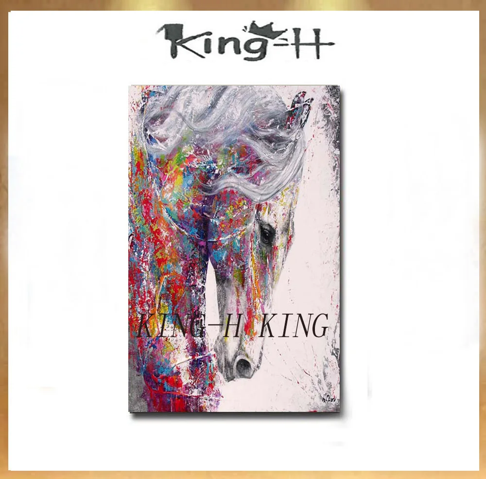 

Modern popular horse painting hand-painted realism oil painting pigment on the canvas handmade animals red horse painting on the