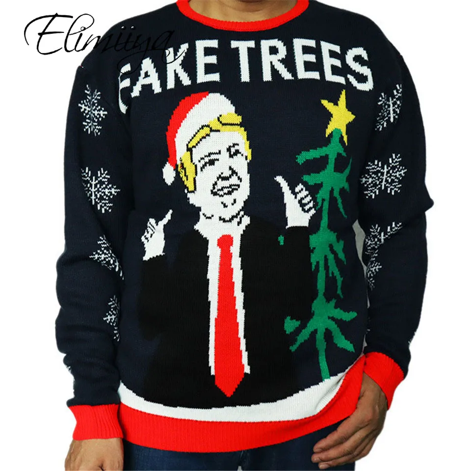 

Elimiiya Make Christmas Great Again Donald Trump Black Ugly Christmas Sweater Winter sweater Women Funny Gift Cosplay Pullover
